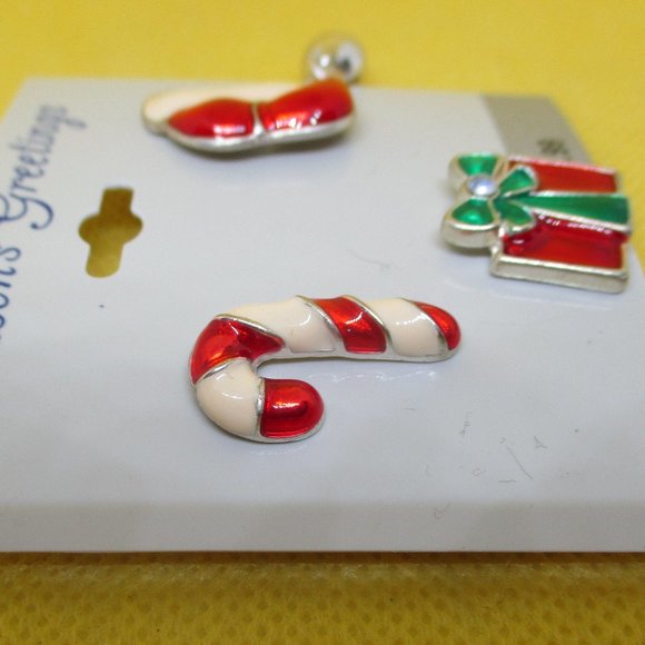 3 Piece Enamel Christmas Brooch Set Enamel Candycane Brooch Enamel Santa Clause - Picture 3 of 9
